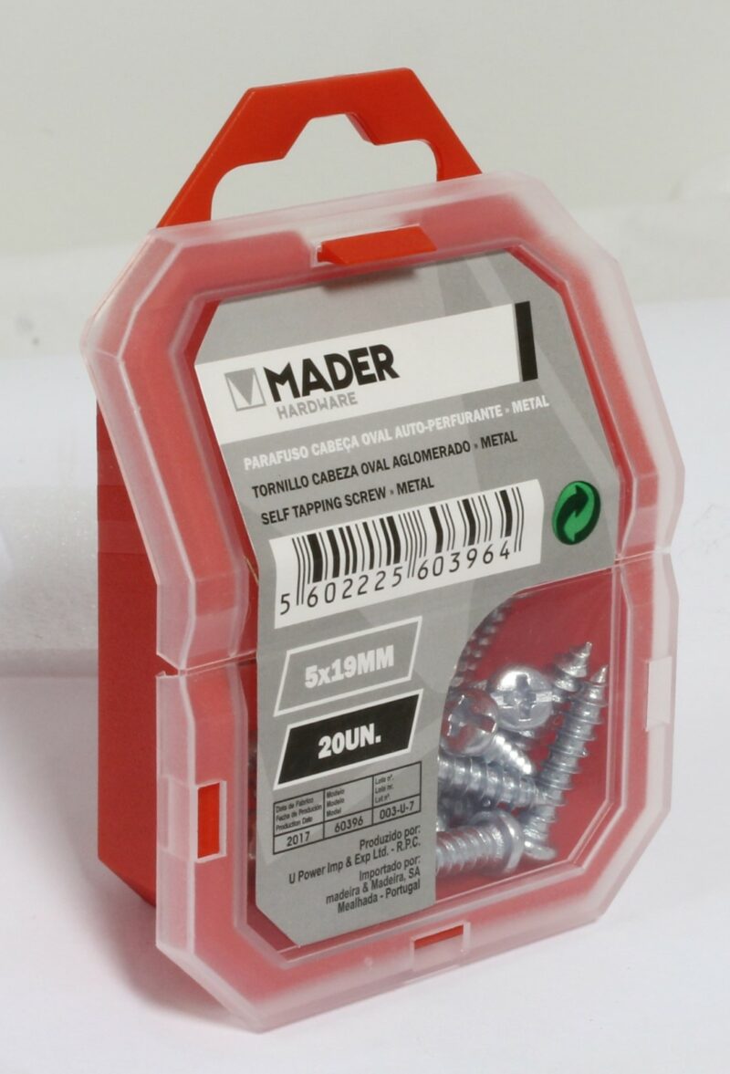 MADER 60396 - Tornillo Cabeza Oval Aglomerado, Metal, 5x19mm, 20Un