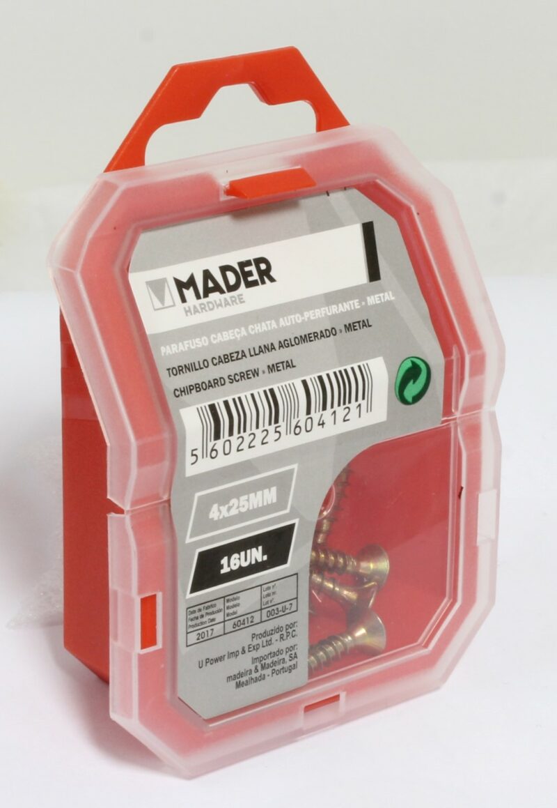 MADER 60412 - Tornillo Cabeza Llana, Aglomerado para Metal, 4x25, 16Un