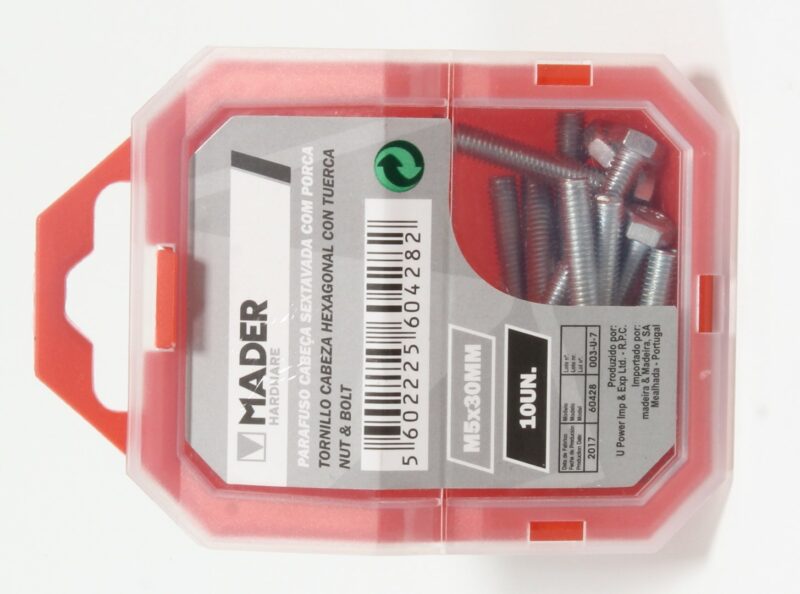 MADER 60428 - Tornillo Cabeza Hexagonal con Tuerca - M5x30mm, 10Un