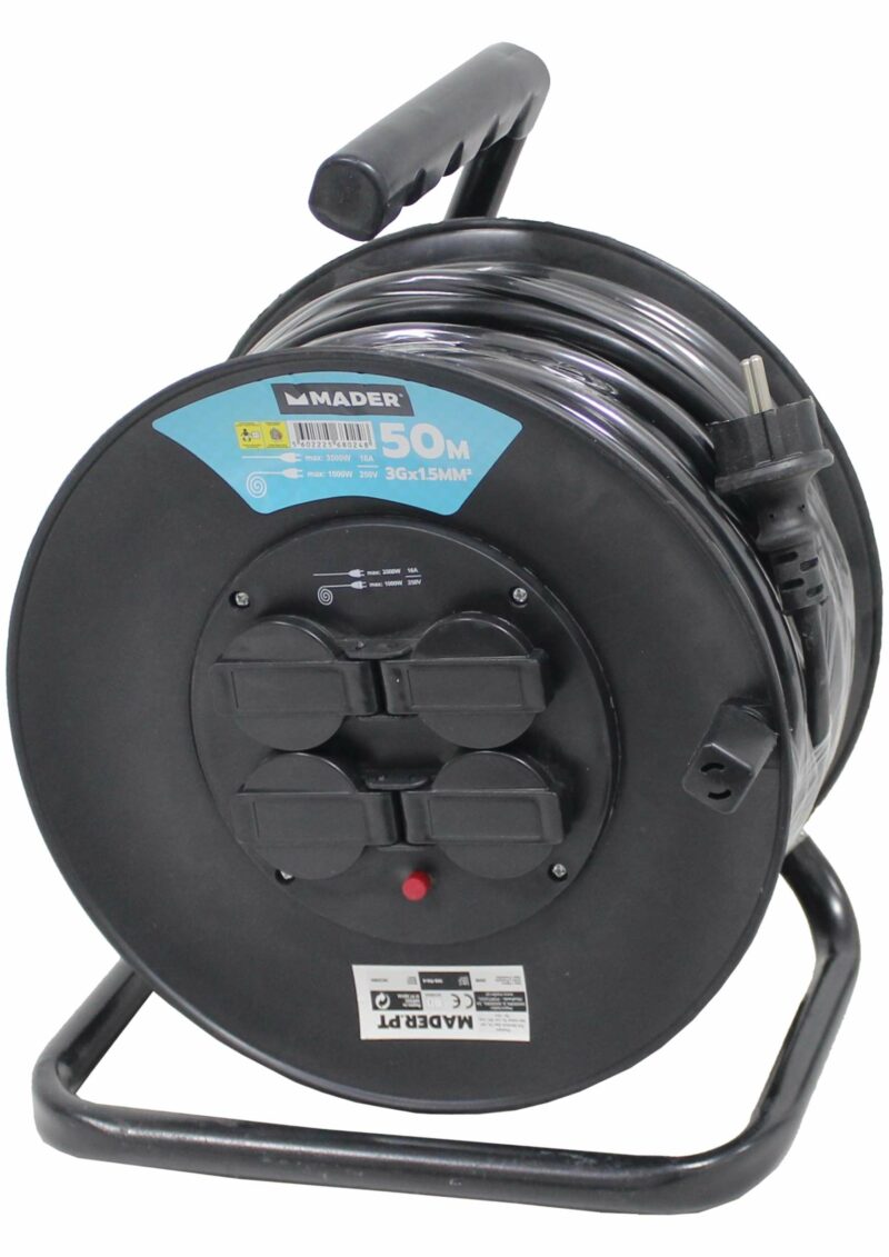 MADER 68024 - Prolongador Eléctrico, con Enrollacable, 50m, 3G x 1,5mm²