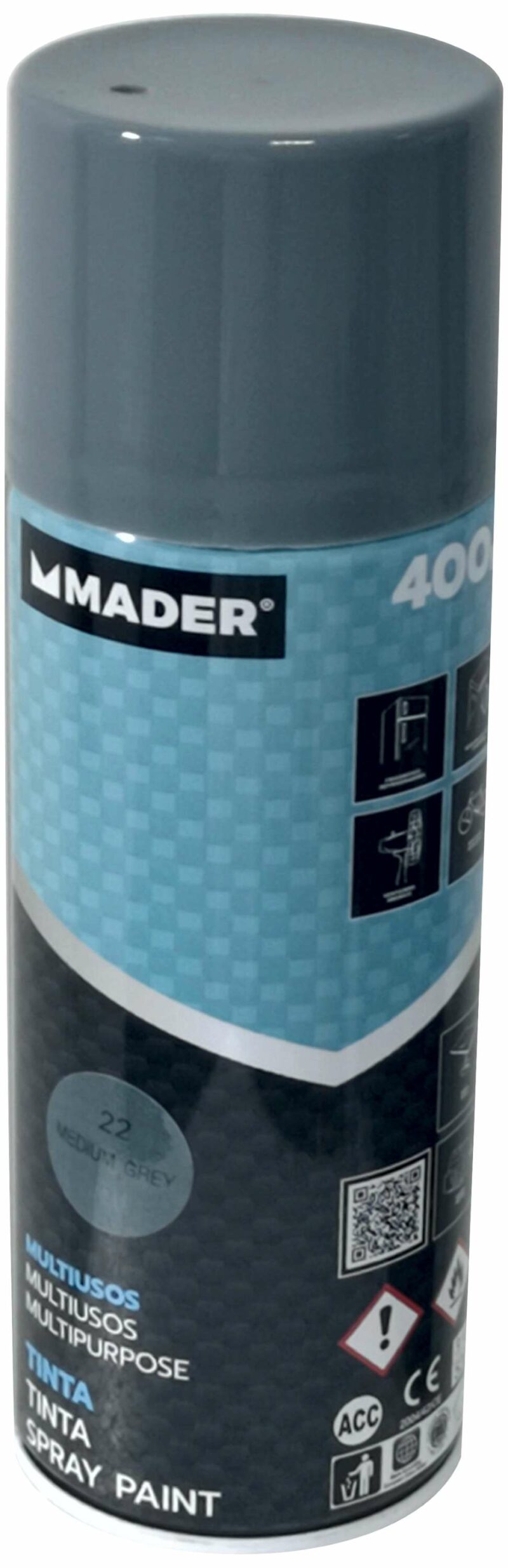 MADER 79442 - Spray Pintura, Multiusos, Medium Grey, Ref. 22, 400ml