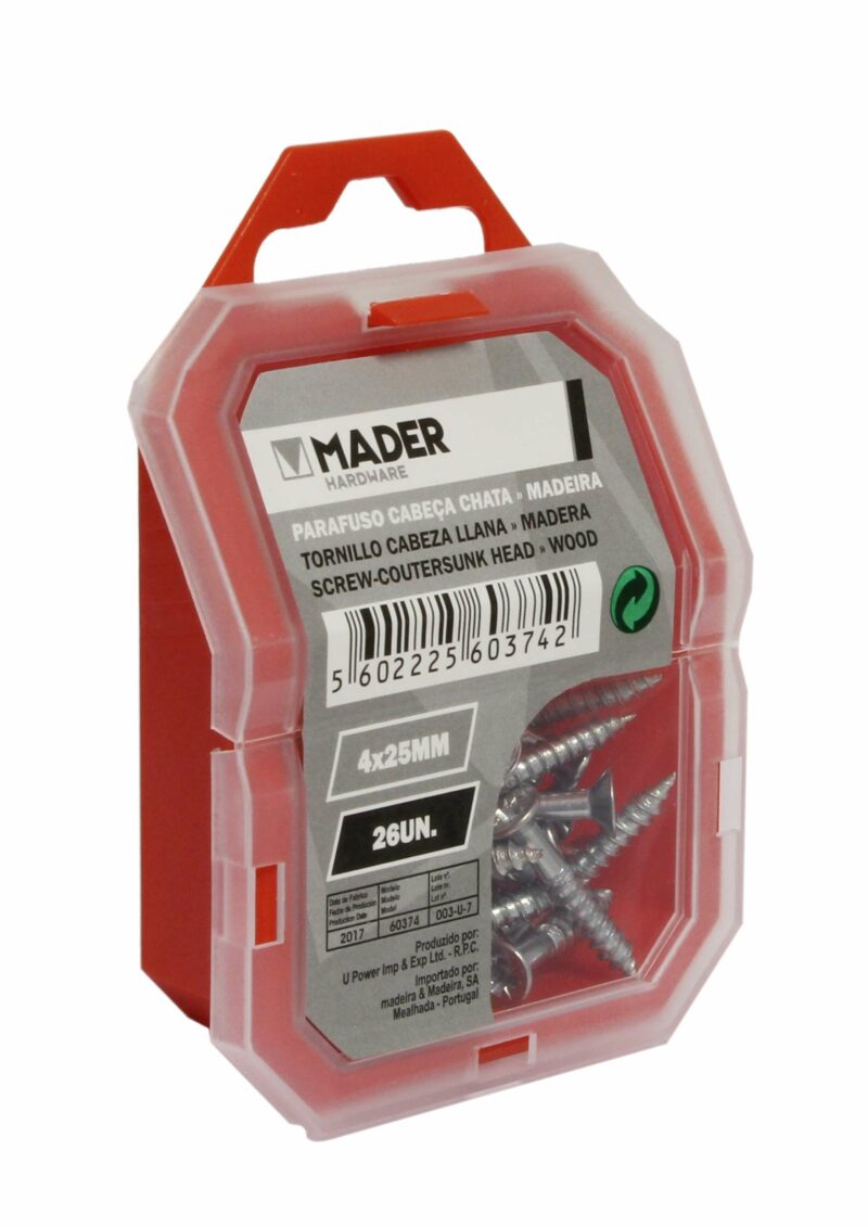 MADER 60374 - Tornillo Cabeza Llana para Madera, 4x25, 26Un