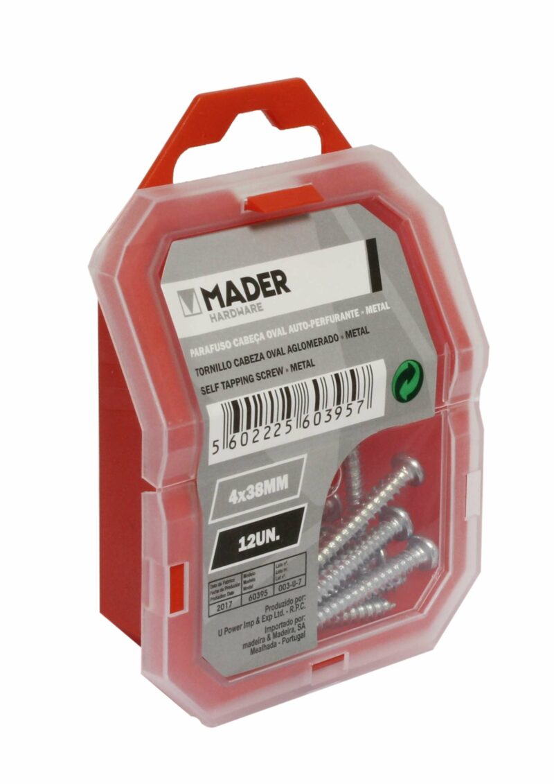 MADER 60395 - Tornillo Cabeza Oval Aglomerado, Metal, 4x38mm, 12Un