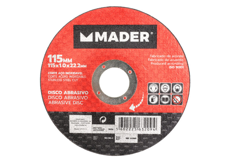 MADER 63209 - Disco Abrasivo, Corte Acero Inox, 115mm, 10un